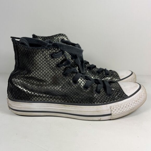 Converse Chuck Taylor Women US 7 HiTop Leather Sneakers Black Metallic Snakeskin - Picture 1 of 10